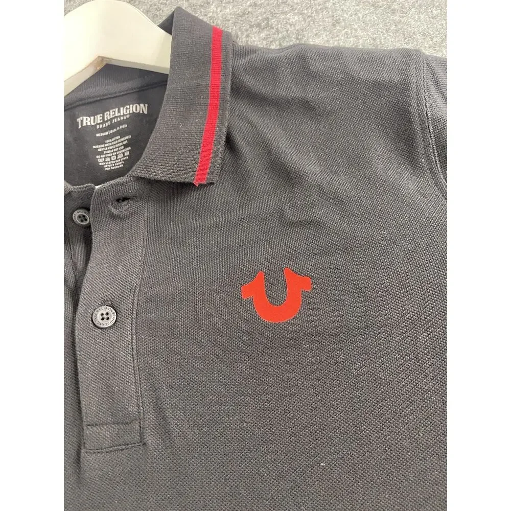 True Religion Polo Shirt Mens Medium Black Short Sleeve Classic N81